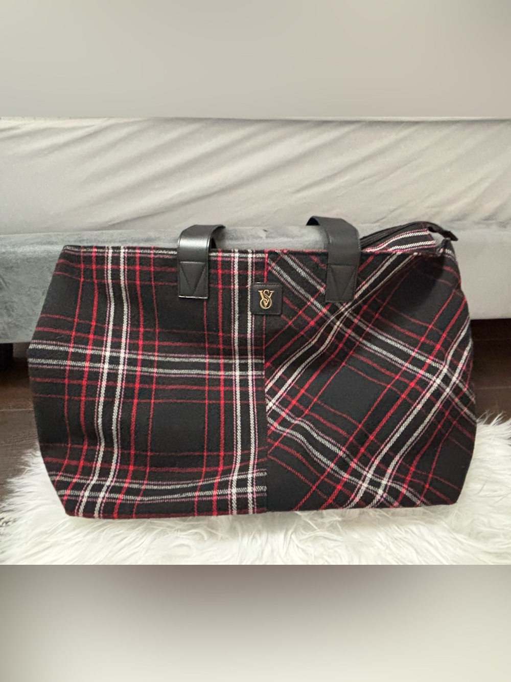 Victoria's Secret Black Red Plaid Tote Bag